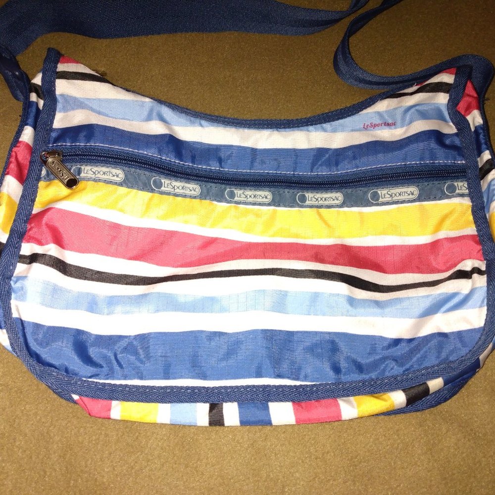 ❤️LESPORTSAC Multi Striped Double Side Zip Compartments Crossbody Errand Bag
